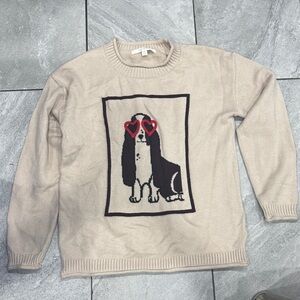 Anthropologie: Flat White Cream Dog Graphic Sweater
